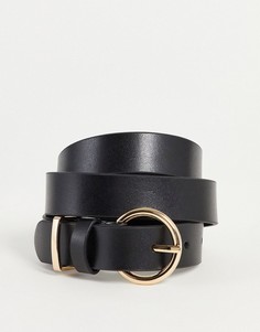 Черный кожаный ремень с золотистой пряжкой Accessorize-Черный цвет