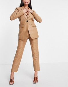 Кожаные брюки песочного цвета ASOS EDITION-Светло-бежевый цвет