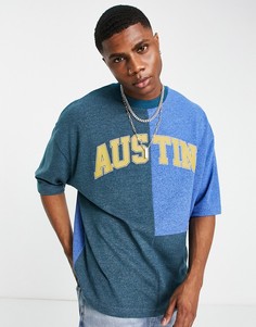 Меланжевая oversized-футболка в стиле колор блок с начесом и принтом на груди ASOS DESIGN-Разноцветный