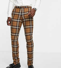 Коричневые брюки в клетку тартан с цепочкой на кармане Twisted Tailor Tall-Коричневый цвет