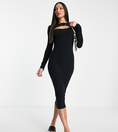 Черное платье в рубчик с вырезом New Look Tall-Черный цвет