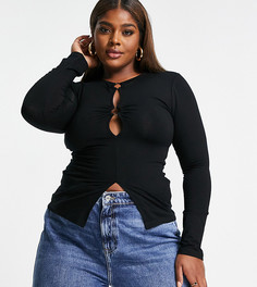 Черный лонгслив с вырезами и металлическими кольцами ASOS DESIGN Curve-Черный цвет