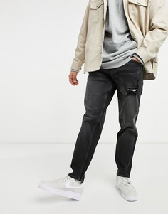 Черные выбеленные джинсы прямого кроя со рваной отделкой New Look-Черный цвет