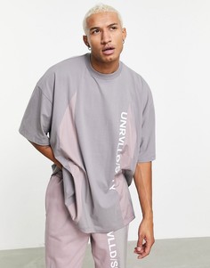 Oversized-футболка с принтом логотипа и нейлоновыми вставками ASOS Unrvlld Spply-Серый