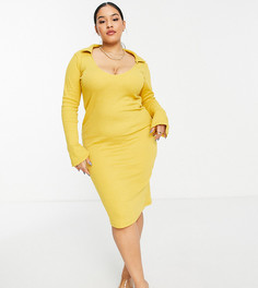 Горчичное платье миди с открытой спиной Public Desire Curve-Желтый