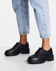 Черные кожаные туфли на плоской подошве со шнуровкой schuh Lois-Черный цвет