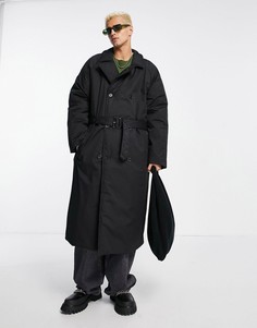 Черный стеганый oversized-тренч ASOS DESIGN-Серый