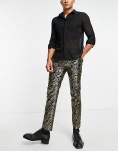 Зауженные брюки из бархата с эффектом металлик и принтом пейсли Bolongaro Trevor-Черный цвет