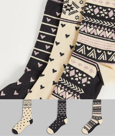Набор из 3 хлопковых носков до щиколотки с узором «фэйр-айл» Jonathan Aston-Разноцветный