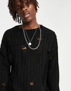 Черный oversized-джемпер со рваной отделкой ASOS DESIGN-Черный цвет