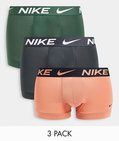 Набор из 3 боксеров-брифов персикового, серого цвета и цвета хаки Nike Essential Micro-Зеленый цвет