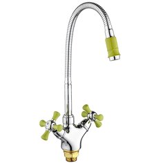 Смеситель для кухни, РМС, с кран-буксой, гибкий излив, зеленый, SL92GR-279F
