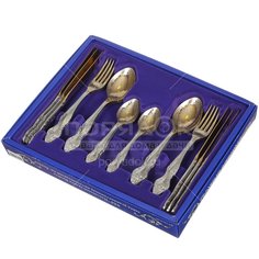 Набор столовых приборов нержавеющая сталь, 24 шт, с художественной росписью, с золотым напылением, Павловский завод им. Кирова, Тройка М-3, СН-24М3ХНТ1