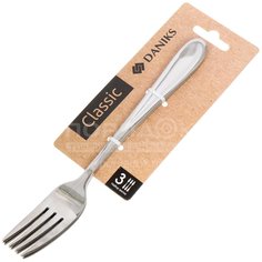 Вилка нержавеющая сталь, 3 шт, столовая, Daniks, Classic