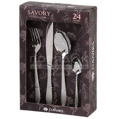 Столовые приборы нержавеющая сталь, 24 шт, столовый, подарочная упаковка, Daniks, Savory