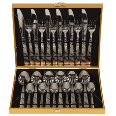 Столовые приборы нержавеющая сталь, 24 шт, столовый, подарочная упаковка, Daniks, Волна, Y4-3786