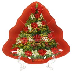 Тарелка обеденная, стекло, 16х21х2 см, фигурная, Елка