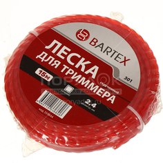 Леска для триммера Bartex квадрат скрученный красная, 2.4 мм, 15 м