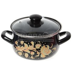 Кастрюля сталь, эмалированное покрытие, 2.1 л, с крышкой, Interos, Винтаж, 2982