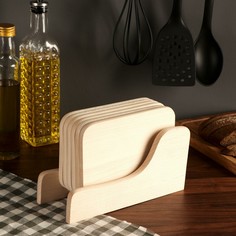 Набор разделочных досок, 18х12,5 см, 6 шт, размер подставки: 23х9 см, массив бука Доброе дерево