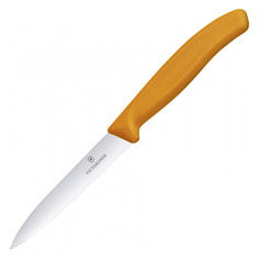 Нож кухонный Victorinox Swiss Classic, для чистки овощей и фруктов, 100мм, заточка серрейтор, стальной, оранжевый [6.7736.l9]