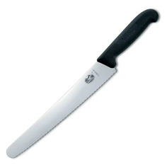 Нож кухонный Victorinox Fibrox, универсальный, для кондитерских изделий/хлеба, 260мм, заточка серрейтор, стальной, черный [5.2933.26]