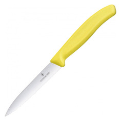 Нож кухонный Victorinox Swiss Classic, для чистки овощей и фруктов, 100мм, заточка серрейтор, стальной, желтый [6.7736.l8]