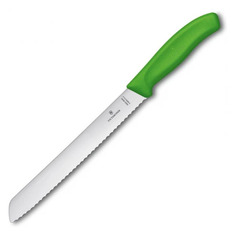Нож кухонный Victorinox Swiss Classic, для хлеба, 210мм, заточка серрейтор, стальной, зеленый [6.8636.21l4b]