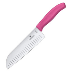 Нож кухонный Victorinox Swiss Classic, сантоку, 170мм, заточка прямая, стальной, розовый [6.8526.17l5b]