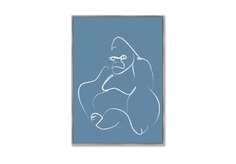 Репродукция картины на холсте gorilla on blue (картины в квартиру) голубой 75x105 см.