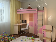 Кровать-чердак м-85 дуб молочный/розовый (рв-мебель) розовый 201.5x125x185.5 см.