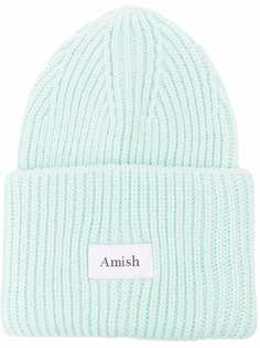 AMISH ribbed-knit logo-patch beanie