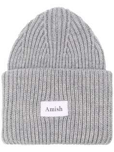 AMISH ribbed-knit logo-patch beanie