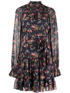 Cinq A Sept шелковое ярусное платье с цветочным принтом