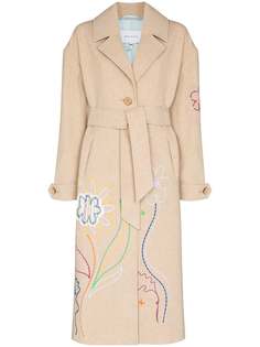 Mira Mikati пальто с поясом и цветочной вышивкой