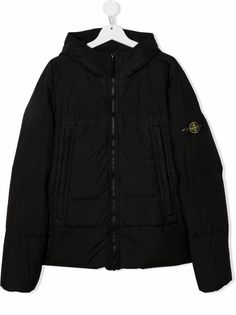 Stone Island Junior пуховик с капюшоном и нашивкой-логотипом