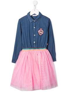 Billieblush джинсовое платье-рубашка с тюлем