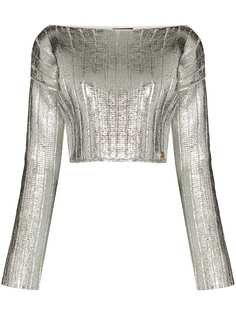 Balmain укороченный джемпер с эффектом металлик