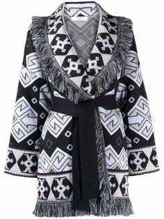 Charlott шерстяное пальто с геометричным узором и бахромой