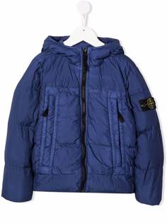 Stone Island Junior пуховик с капюшоном и нашивкой-логотипом