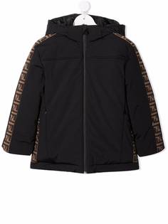 Fendi Kids пуховик с капюшоном и логотипом