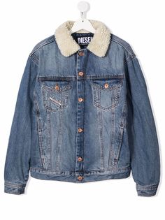 Diesel Kids джинсовая куртка с меховым воротником