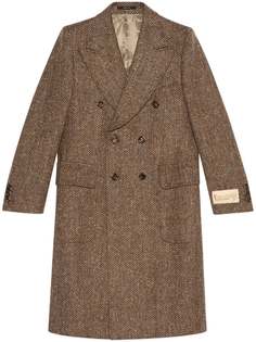 Gucci двубортное пальто с узором в елочку
