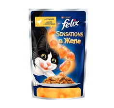 Влажный корм для кошек Felix Sensations в желе, курица/морковь, 85гр