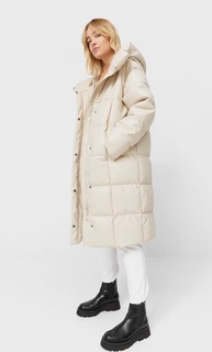 Stradivarius Длинный Пуховик Из Искусственной Кожи Цвет Небеленого Полотна S