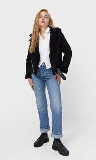 Stradivarius Двухсторонняя Куртка В Байкерском Стиле Из Искусственной Замши Черный M