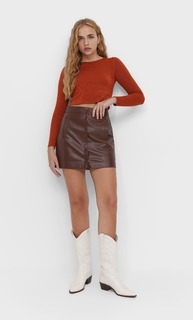 Stradivarius Мини-Юбка Из Искусственной Кожи Коричневый 42