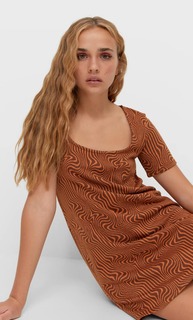 Stradivarius Короткое Жаккардовое Платье Оранжевый S