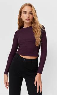 Stradivarius Футболка С Длинными Рукавами И Рельефным Узором Фиолетовый S
