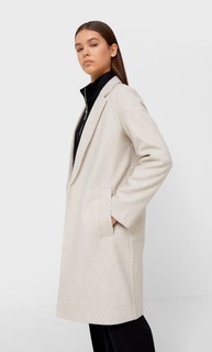 Stradivarius Пальто Из Трикотажной Ткани С Начёсом Цвет Небеленого Полотна Xs